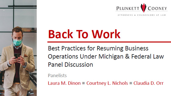 Back to Work Webinar Title slide of Back to Work presentation