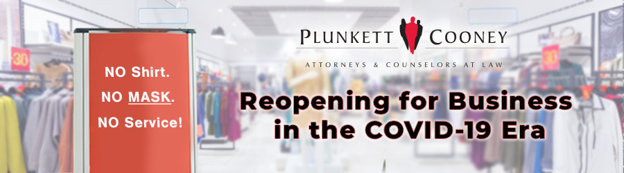 No shirt No mask No service webinar inside store with women's clothing