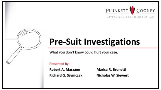 Pre-suit Investigations Presentation title slide Pre-suit Investigations Presentation title slide